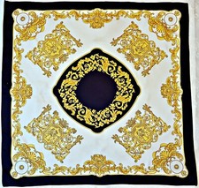 SCARF VINTAGE AUTHENTIC BAROQUE FLORAL ART BLUE 35" SQUARE