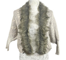 Faux Fur Trimmed Knit Cardigan Sweater Women's UK Size S