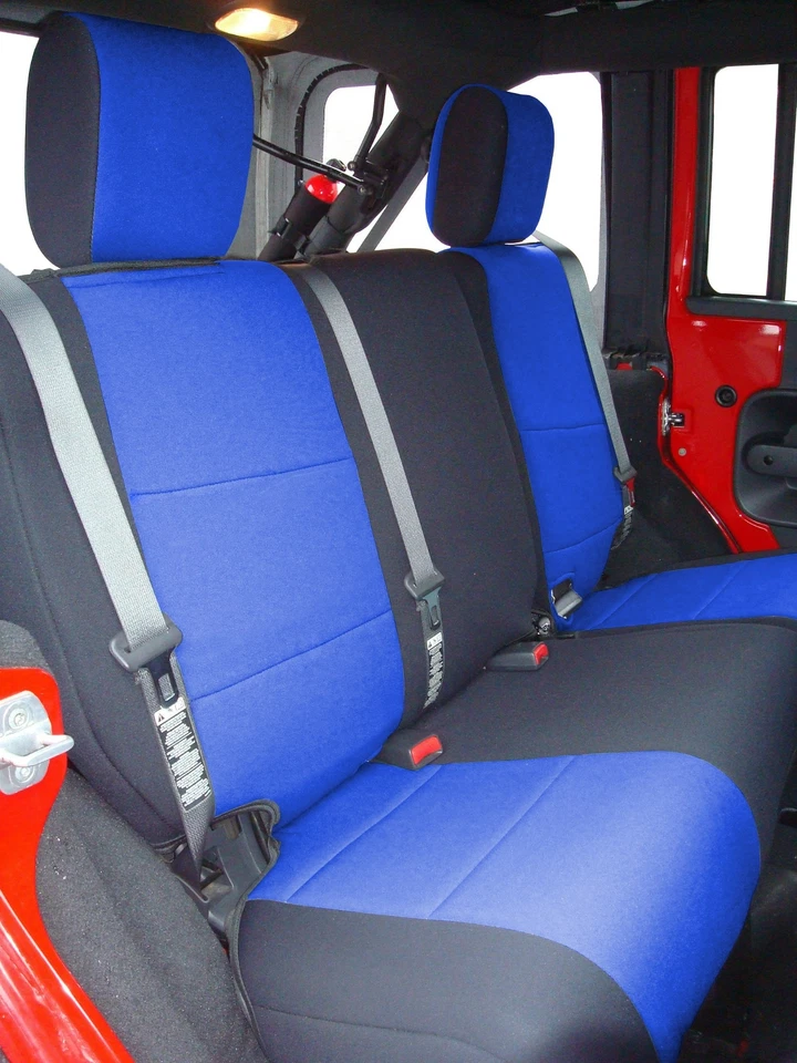 Fundas de asiento personalizadas de neopreno azul grado CR PARA Jeep Wrangler JKU - por Coverking Foto 3 de 4