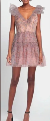 Dixie DX Collection Pink Floral Tiered Tulle Dress small Made In Italy RV:  $300