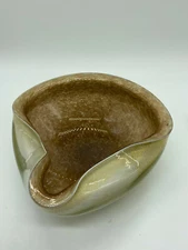 Murano Style Heavy Art Glass White Gold Copper Sparkle Design Bowl Dish Fabulous