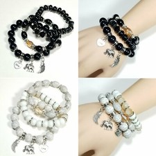 B0008 Wing Animal Elephant Charms Triple Beaded Stretchable Bangle Bracelet
