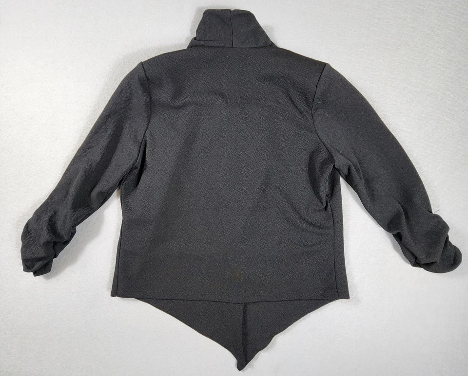 Blazer feminino Hybrid & Company jaqueta frontal aberta média preta manga franzida - Imagem 3 de 4