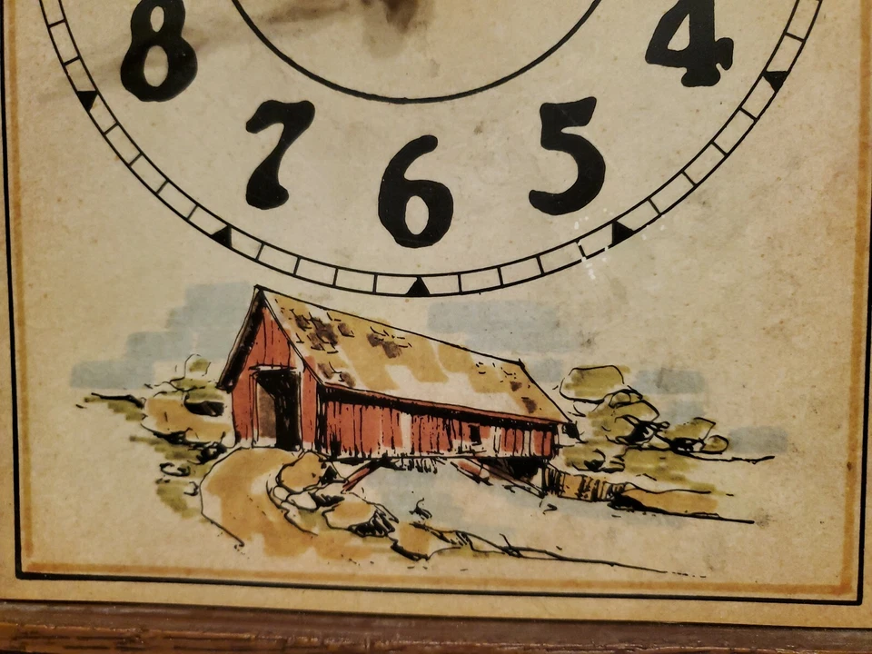 Vintage Sunbeam USA Plastic Wall Clock faux wood covered bridge picture 18" - Image 2 of 4