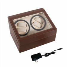 Black/Brown4+6 Auto Rotation Leather Wood Watch Winder Storage Box Display Case