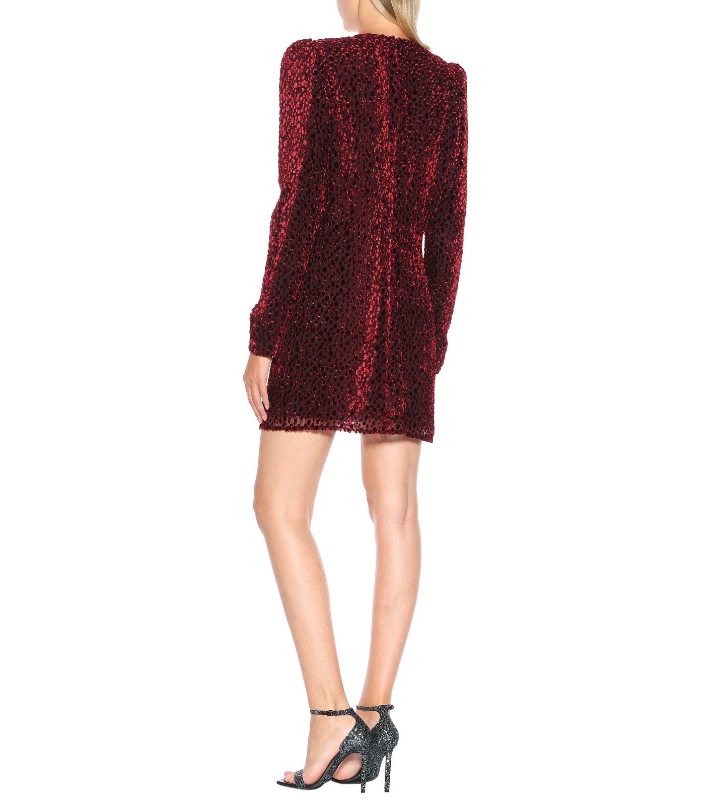 Abito Saint Laurent floccato velluto mini rosso bordeaux collo a V taglia S nuovo 3200