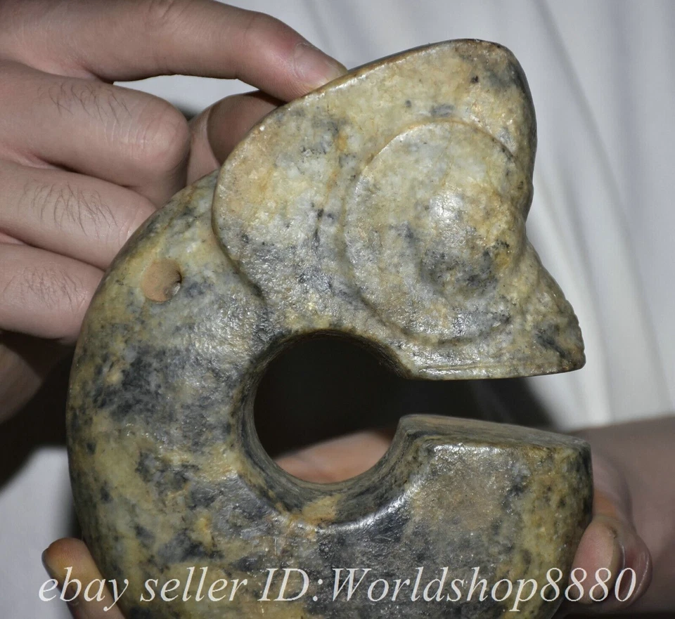 6" Old Chinese Hongshan Culture Jade Carved Pig Dragon Statue Sculpture - Image 2 of 4