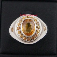 Natural Citrine Gemstones with 925 Sterling Silver Ring For Men's #5767