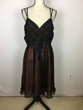 French Connection A-line 100% Silk Dress Sz 10 Woman Black V-Neck Low Cross Back