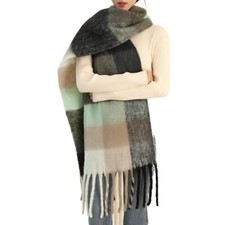Chunky Winter Scarfs for Women Cold Weather Warm Knit Thick Plaid Scarf Long ...