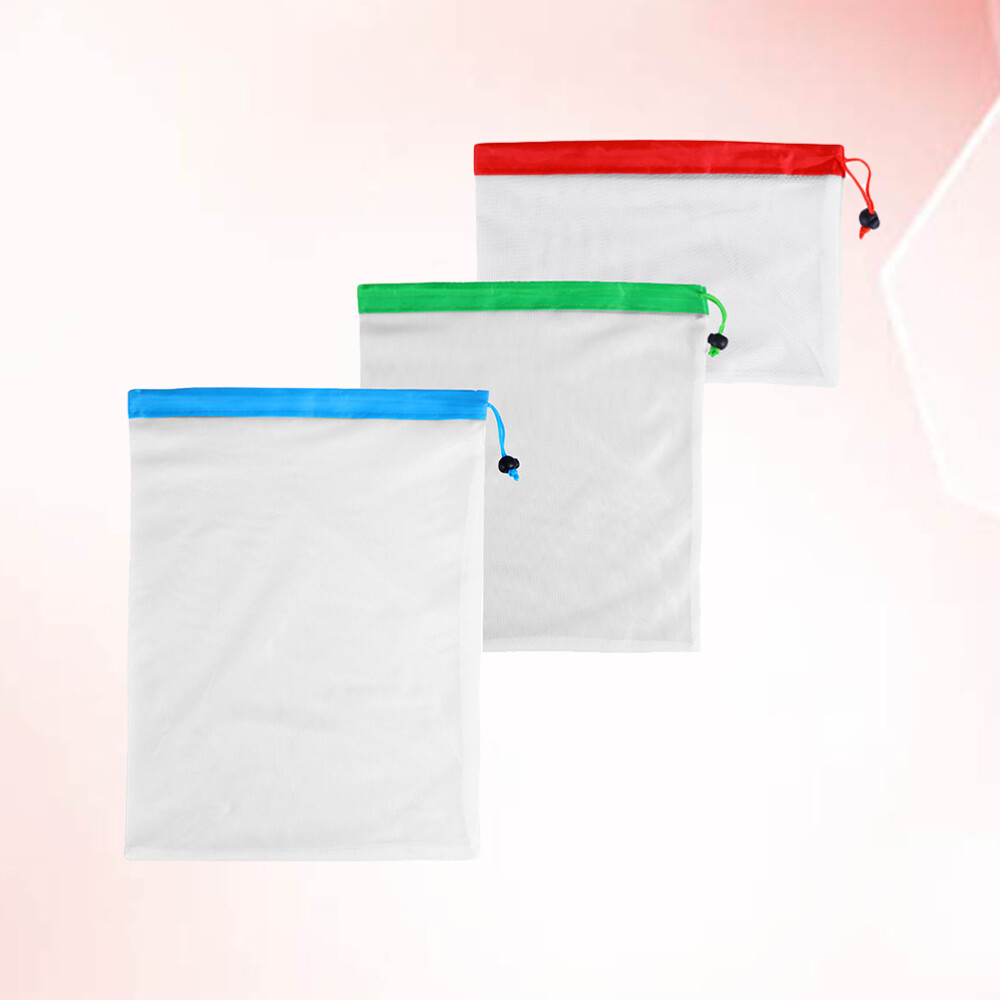 3 Pack Reusable Mesh Bags for Groceries and Produce Storage  