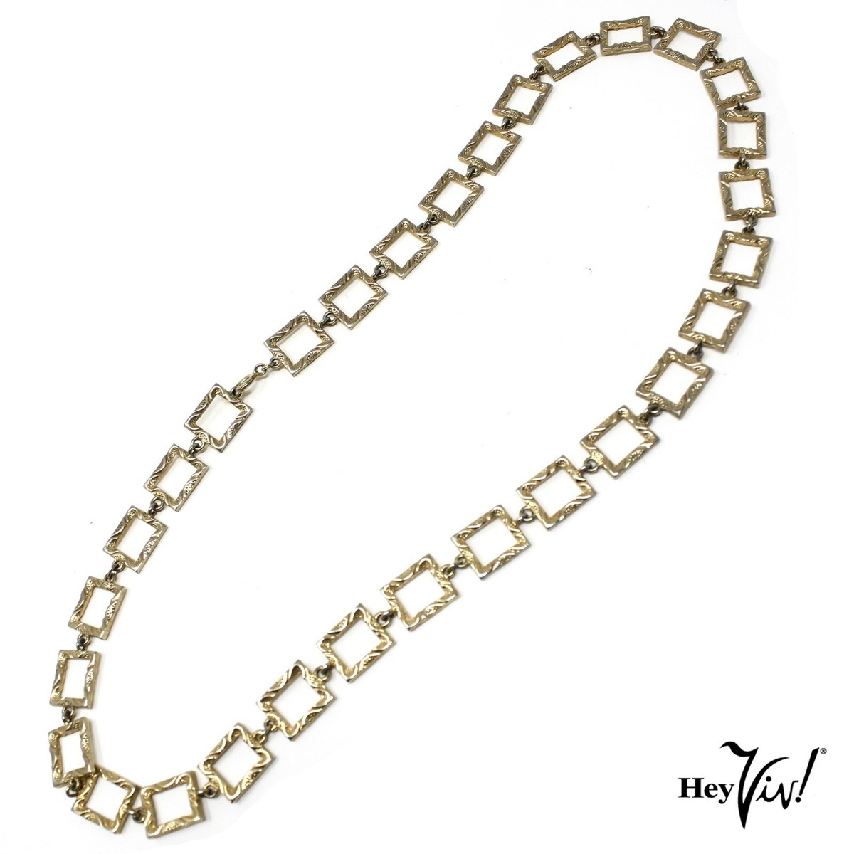 Vintage Chain Necklace Ornate Rectangles Chunky Statement 24