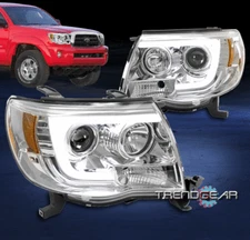 For 2005-2011 Toyota Tacoma Pickup LED Tube Projector Headlight Lamp Chrome Pair