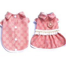 Luxury Fashion Wear Pink Shirt & Skirt Dog Apparel Pet Cat Clothes Accessory