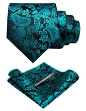 Mens Teal Paisley Necktie and Pocket Square with Tie Clip Sets28