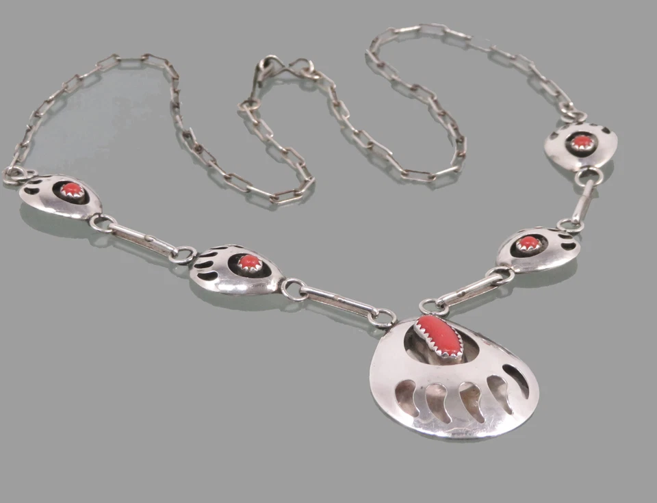 Argento Corallo Catena Indiano Etnico Decorazione ° Orso Ent Guada ° Collier - Immagine 3 di 4