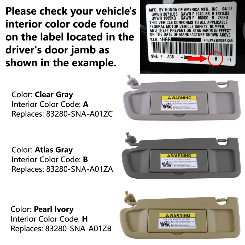 Juego de luces de parasol gris claro gris para Honda Civic 2006-2008 izquierda y derecha Foto 4 de 4