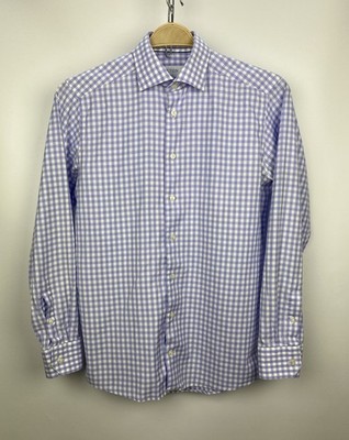 ETON Slim Fit Blue White Gingham Check Dress Shirt 40 / 15 3/4