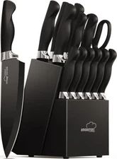 Dishwasher Safe Kitchen Knife Set with Built in Sharpener Block