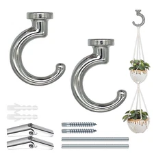 2 Sets Large Swag Ceiling Hooks Heavy Duty Chrome Hanging Plant Hardware
