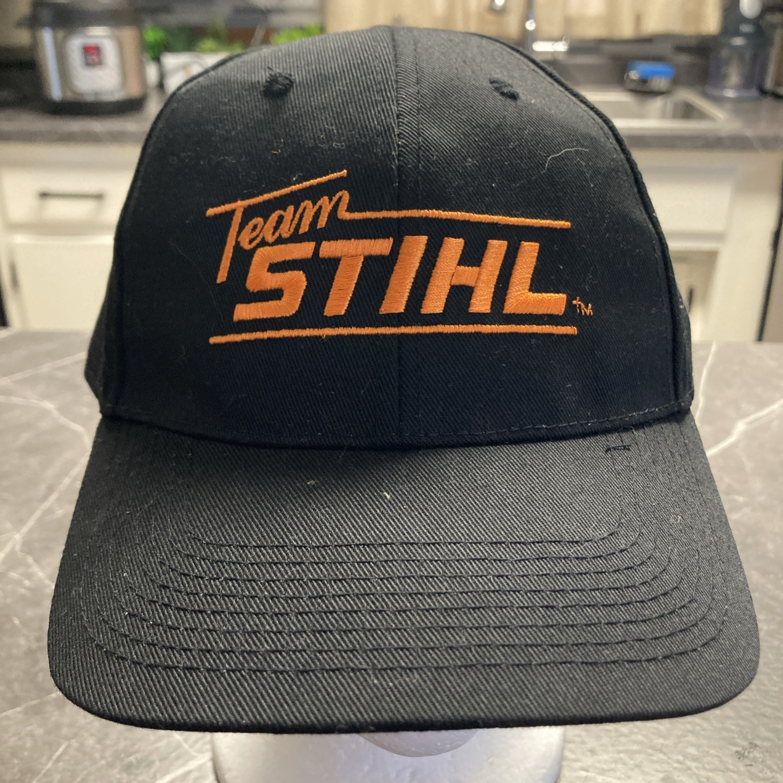 Team STIHL Outfitters Power Tools Baseball Hat Cap Black Strapback Orange Logo