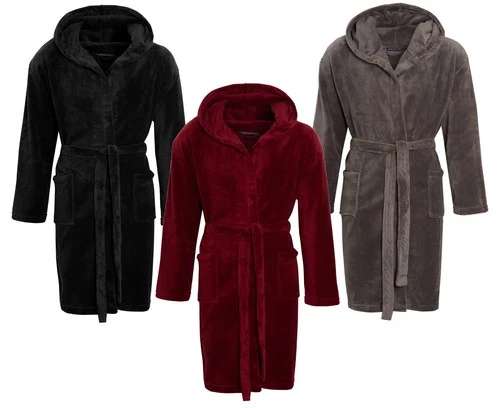 Mens Luxury Fleece Bathrobe Dressing Gown Hooded Bath Robe or Collar Housecoat