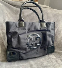 Tory Burch Small Black Ella Patent Leather Tote Bag VGC