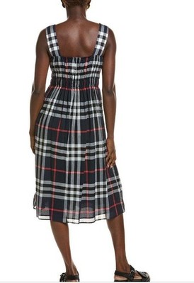 NEW BURBERRY CLASSIC NAVY GRAY CHECK PLEATED COTTON SUMMER DRESS 40/6 | eBay