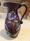 Fenton Moonstruck Bluebells on Satin Auberine Pitcher 2006 Signed And Numbered