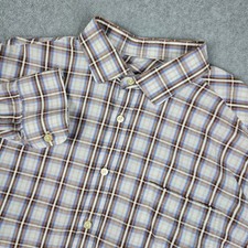 Pronto Uomo Mens XL Long Sleeve Button Down Brown Blue Plaid Dress Shirt