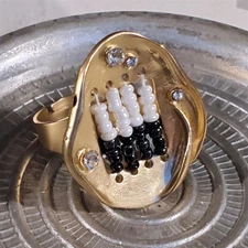 Baroque Crystal Glass Beads Gold Plated Adjustable Statement Cocktail Ring