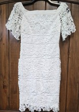 Lulu's White Floral Lace Sheath Dress Square Neck Flutter Sleeve Zip Size S