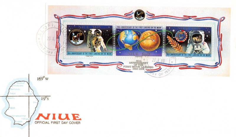 APOLLO 11 20th ANNIV. SOUVENIR SHEET FROM NIUE FIRST DAY OF ISSUE - SC# 574
