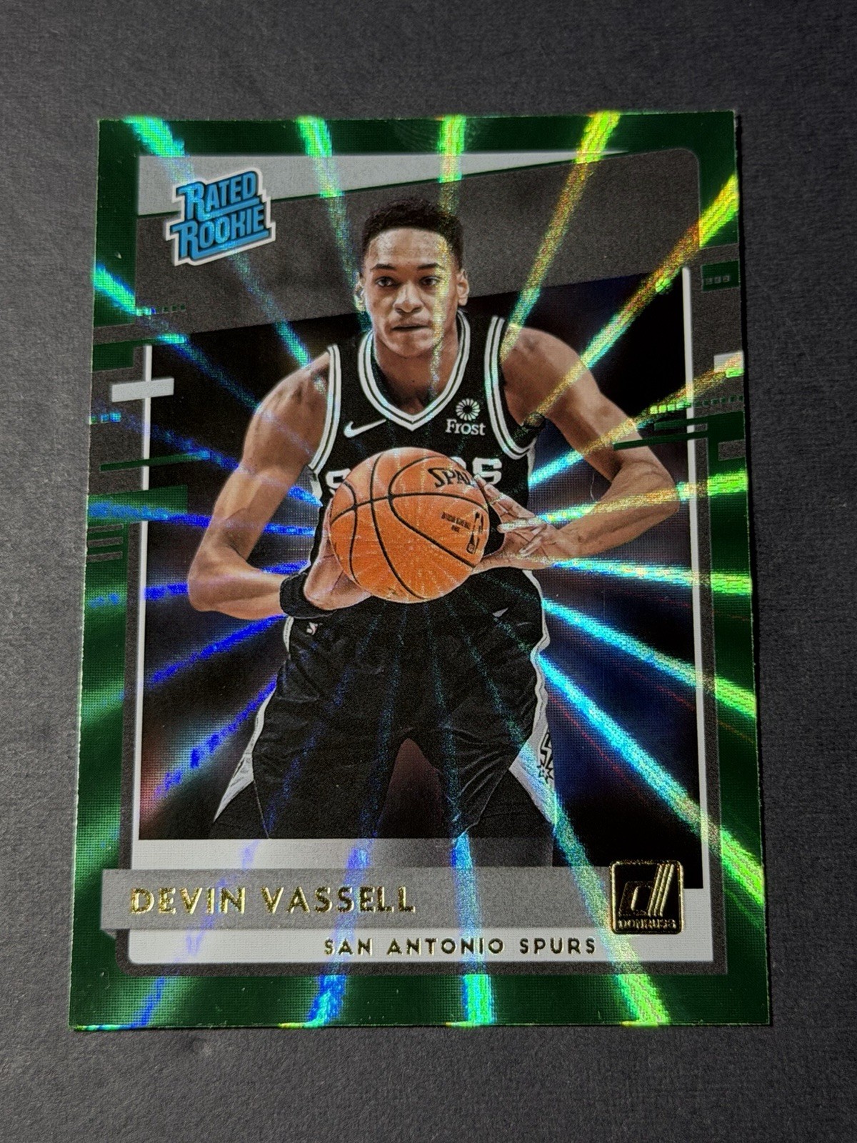 2020-21 Donruss Holo Green Laser #206 Devin Vassell RR RC Rookie Spurs