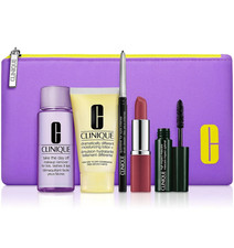 CLINIQUE 6 Pc Gift Set Moisturizing Lotion Quickliner Lipstick Makeup Remover