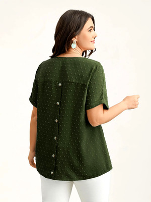 BloomChic Übergröße 22 24 Armeegrün Rücken-Knopf-Besatz Dobby V-Ausschnitt BLUSE TOP
