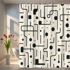 Stylish Black and White Shower Curtain with Geometric Pattern