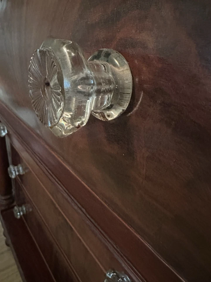 Antique 1800s Empire Mahogany Dresser w/ Glass Knobs & Column Detail - Image 4 of 4