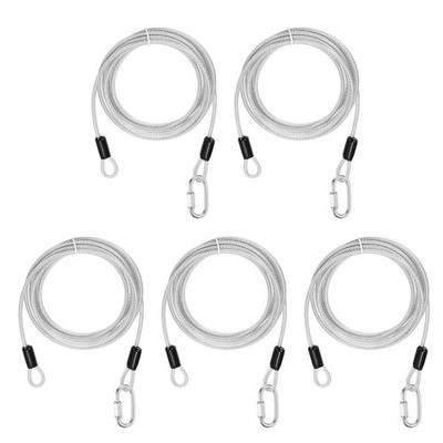 5Set 3/16'' Dia 9.8ft Security Steel Cable with Loops Clear + Quick Links