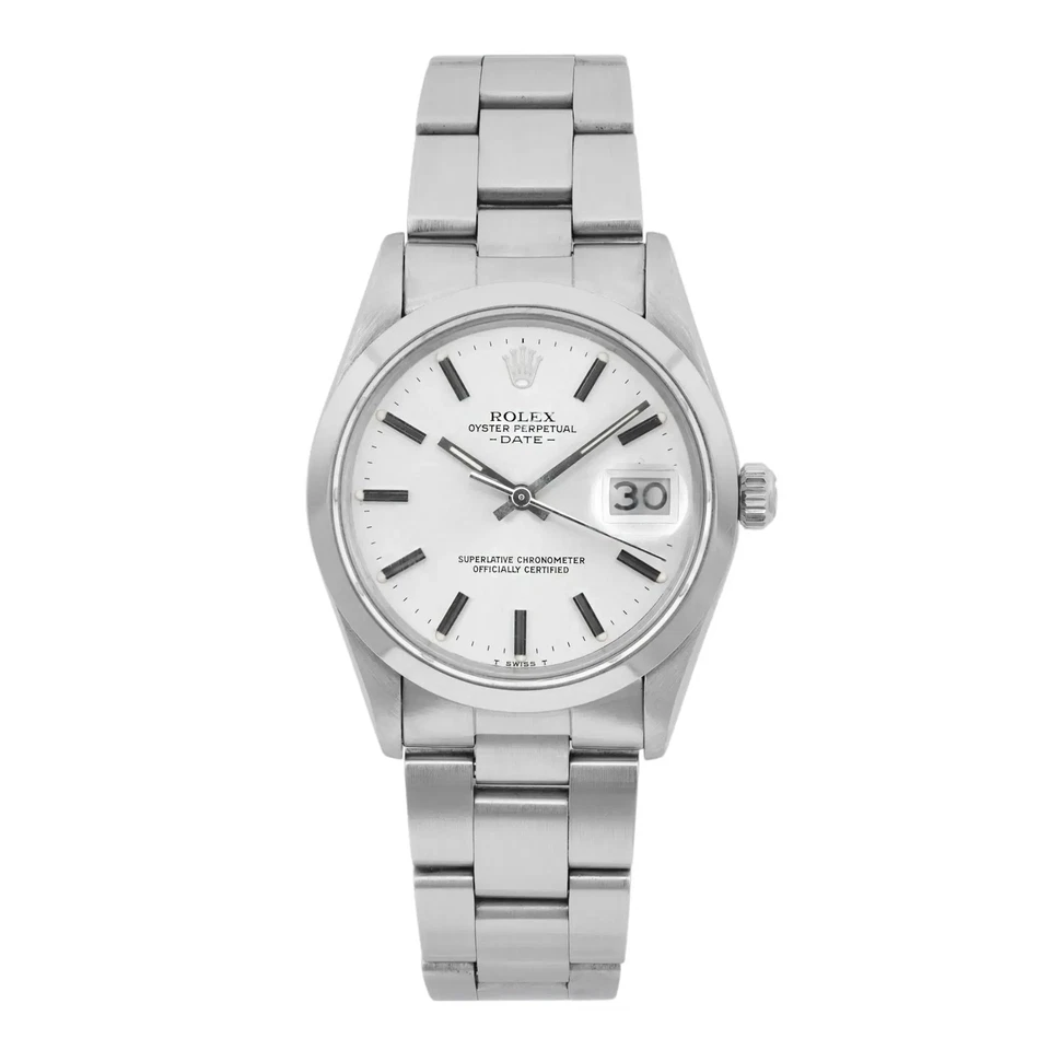 Rolex Oyster Perpetual Date 34mm Steel Silver Dial Unisex Watch 15000