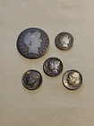Lot of 5 90% Silver Coins-Barber Half, Barber Dime, Mercury & Roosevelt Dimes