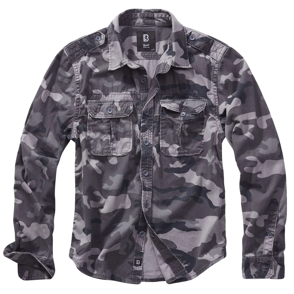 Brandit Vintage Chemise Manche Longue Hommes Outdoor Tactique Chasse Grey Camo - Photo 1/1