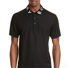 Burberry Black Ryland Block Collar Writing Polo Shirt Size L