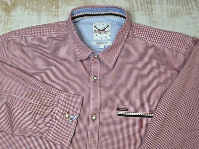 Stockerpoint Shirt Mens XL Red Check Long Sleeve Modern Fit Oktoberfest