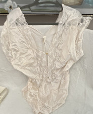 Fashions Vintage White Lace Trim Lingerie Teddy Bodysuit Size L Made in USA