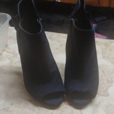 Black Faux Suede Peep Toe Stiletto Heel Booties with Bow Accent Zip Closure
