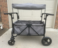 Jeep Wrangler Deluxe Double Folding Stroller Wagon w/ Canopy Gray/Black