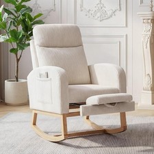 Nursery Rocking Chair Corduroy Upholstered Rocking Chair W/ Adjustable Footrest