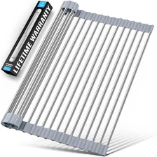 Zulay Kitchen 17.5” x 12” Roll Up Dish Drying Rack - Stainless Steel Over Si