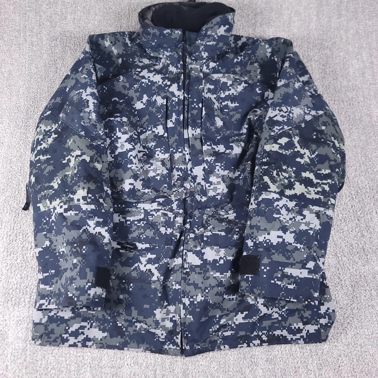 US Navy Parka Coat Mens Medium Blue Camo Gore-Tex Hooded Waterproof Military